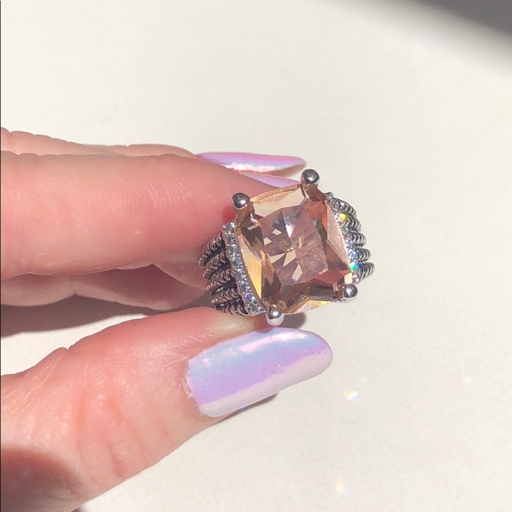 Morganite & Diamond Large Silver Wheaton Ring - Picture 2 of 7